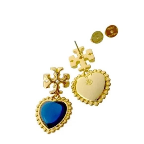 TORY BURCH ROXANNE BLUE /GOLD 18k GOLD PLATED EARRINGS NWT - Picture 3 of 7